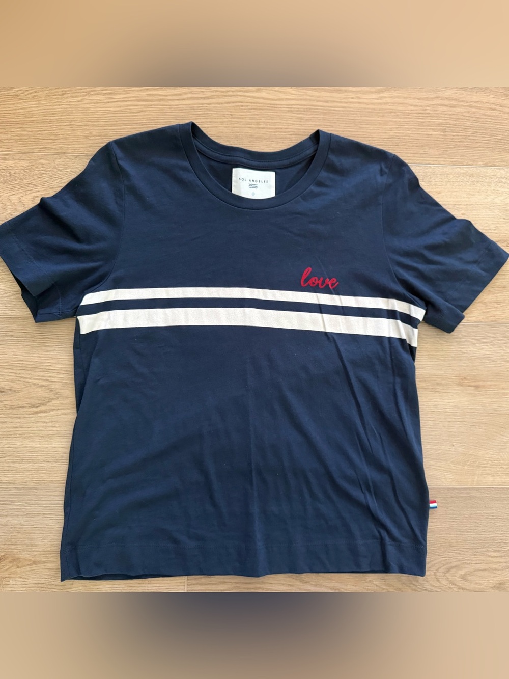 Sol Angeles Women’s Love Stripe Crewneck Tee Navy Medium